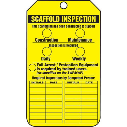 &eacute;tiquettes de s&eacute;curit&eacute; d'inspection et de contr&ocirc;le de l'&eacute;tat de l'&eacute;quipement, Papier cartonn&eacute;, 3-1/8" la x 5-7/8" h, Anglais Ontario Safety Products