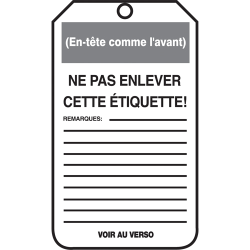 &eacute;tiquettes de verrouillage, Papier cartonn&eacute;, 3-1/8" la x 5-7/8" h, Français Ontario Safety Products