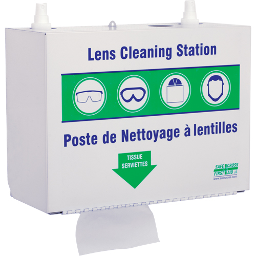 Metal Lens Cleaning Stations - Two 500ml Solutions & 1 Box of Tissue, Metal, 10.5" L x 5.5" D x 6.3" H Ontario Safety Products