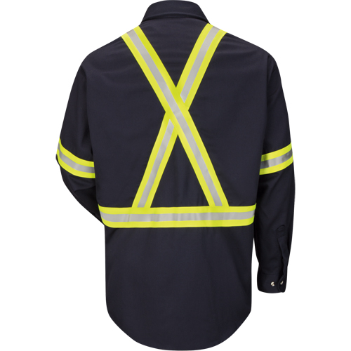 Work Shirt with Reflective Trim, Cotton/Nylon, Small, Navy Blue Ontario Safety Products