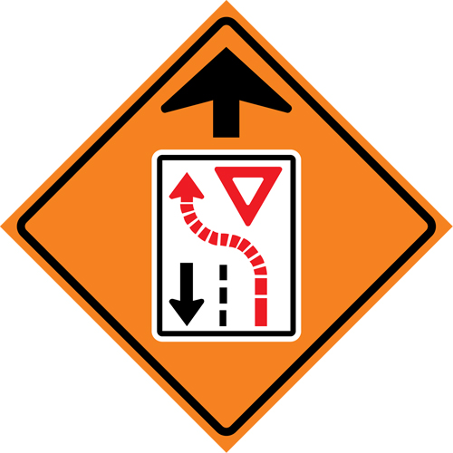 Enseigne enroulable de circulation c&eacute;dez le passage devant, 29-1/2" x 29-1/2", Vinyle, Pictogramme Ontario Safety Products