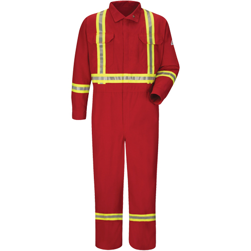 Flame-Resistant Deluxe Coveralls with Reflective Trim, Size 38, Red, 5.6 cal/cm² Ontario Safety Products
