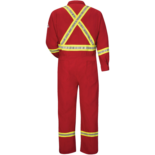 Flame-Resistant Deluxe Coveralls with Reflective Trim, Size 38, Red, 5.6 cal/cm² Ontario Safety Products