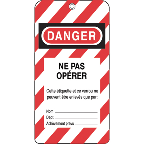 &eacute;tiquettes de verrouillage, Plastique, 3" la x 5-3/4" h, Français Ontario Safety Products