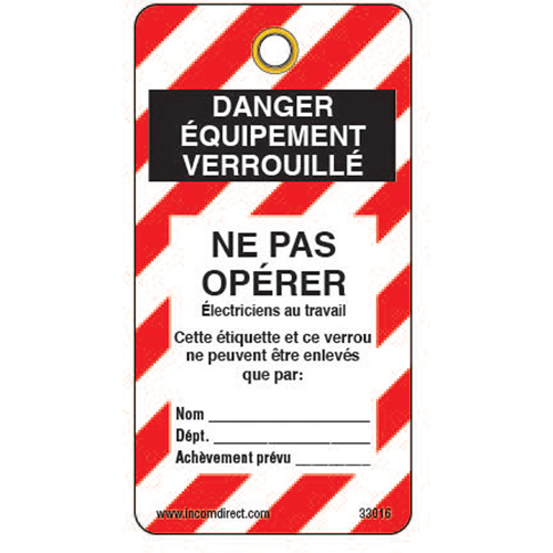 Lockout Tags, Plastic, 3" W x 5-3/4" H, French Ontario Safety Products