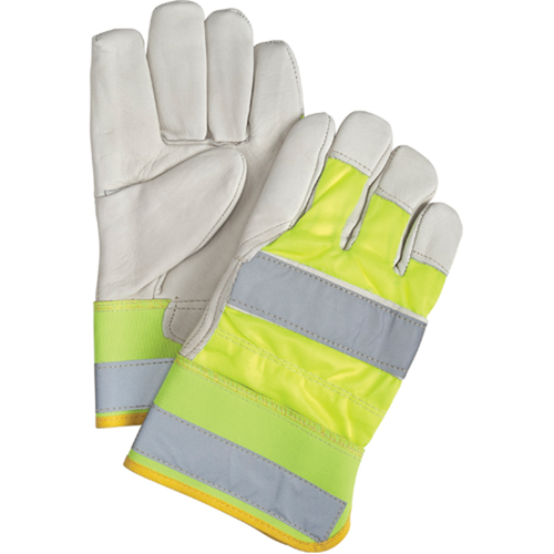 Premium Quality High Visibility Fitters Gloves, Large, Grain Cowhide Palm Ontario Safety Products