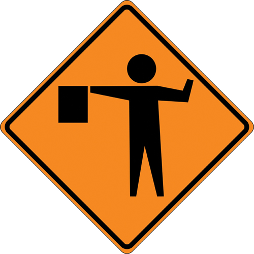 Tilt-Adjust Flagman Ahead Roll-Up Construction Sign, 36" x 36", Vinyl, Pictogram Ontario Safety Products