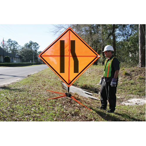 Panneau de construction enroulable - Tilt-Adjust prenez la voie de gauche, 36" x 36", Vinyle, Pictogramme Ontario Safety Products