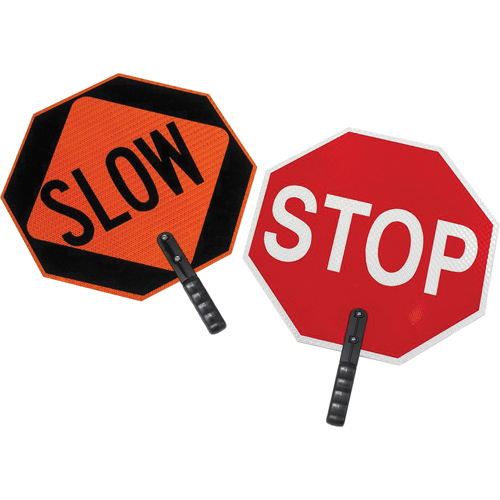 Panneau de signalisation &agrave; deux c&ocirc;t&eacute;s  Stop/Slow , Plastique, Boulonn&eacute; Ontario Safety Products