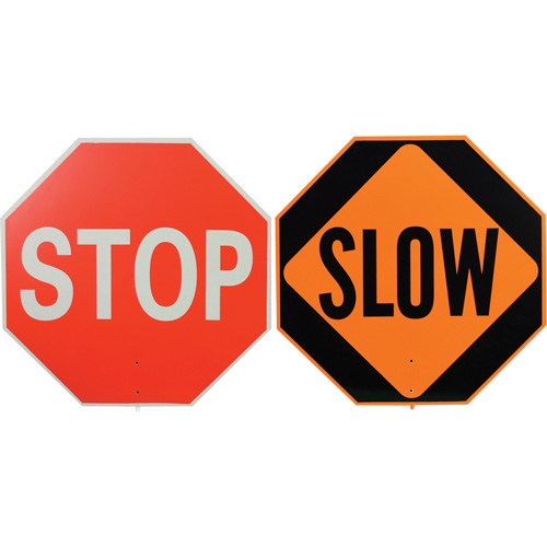 Panneau de signalisation &agrave; deux c&ocirc;t&eacute;s  Stop/Slow , Plastique, Boulonn&eacute; Ontario Safety Products