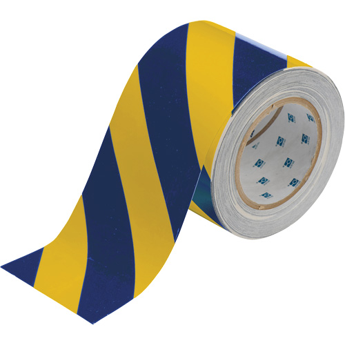 Ruban de marquage pour planchers ToughStripe, 4" x 100', Polyester, Bleu et jaune Ontario Safety Products