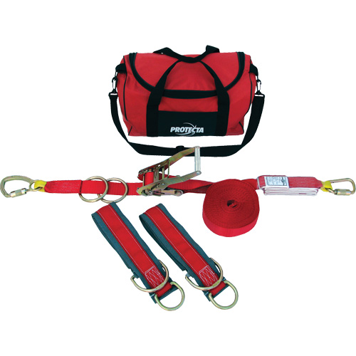 Syst&egrave;me de corde de s&eacute;curit&eacute; horizontale temporaire PRO-Line, 60', Sangles, Pivotant Ontario Safety Products