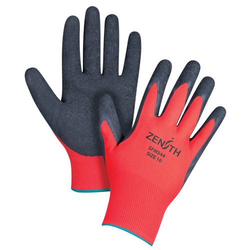 Gants enduits &agrave; prise cr&ecirc;p&eacute;e noir & rouge, 10/T-Grand, R&ecirc;vetement Latex de caoutchouc, Calibre 13, Enveloppe en Polyester Ontario Safety Products