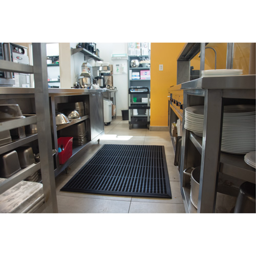 Anti-Fatigue Matting, Slotted, 3' x 5' x 7/8", Black, Natural Rubber Ontario Safety Products