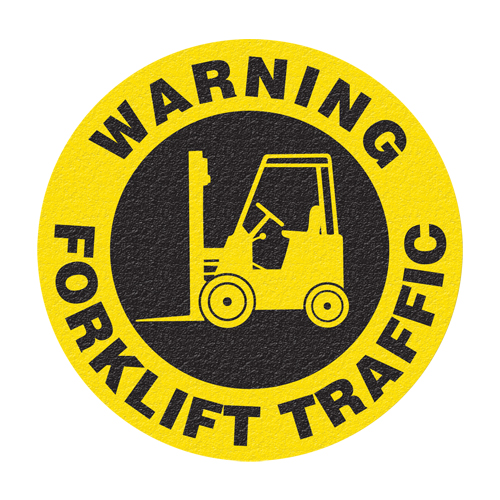 Panneau de signalisation au sol  Warning Forklift Traffic , Adh&eacute;sif, Anglais avec pictogramme Ontario Safety Products
