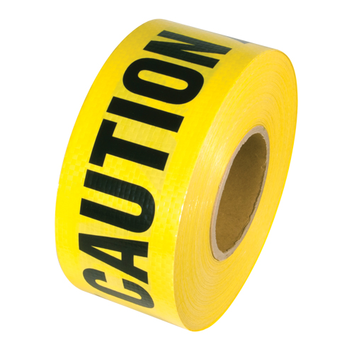 Ruban renforc&eacute; pour barricade, Anglais, 3" la x 500' lo, 5 mils, Noir sur jaune Ontario Safety Products