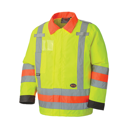6037 Traffic Control Waterproof Safety Jacket, Polyester, High Visibility Lime-Yellow, X-Small Ontario Safety Products