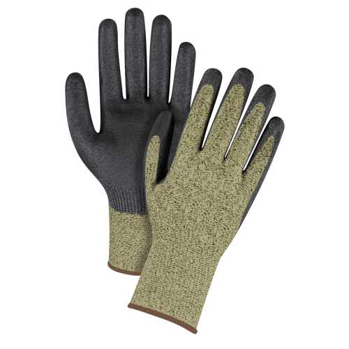 Gants &eacute;lastiques sans coutures r&eacute;sistants &agrave; la coupe noir & jaune, Taille Grand/9, Calibre 13, Rev&ecirc;tement Mousse de nitrile, Enveloppe en Aramide, ASTM ANSI niveau A6 Ontario Safety Products