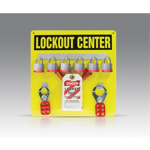 Trousse de plaquette de suspension, Cadenas Acier lamin&eacute;, Capacit&eacute; de 6, Cadenas Compris Ontario Safety Products