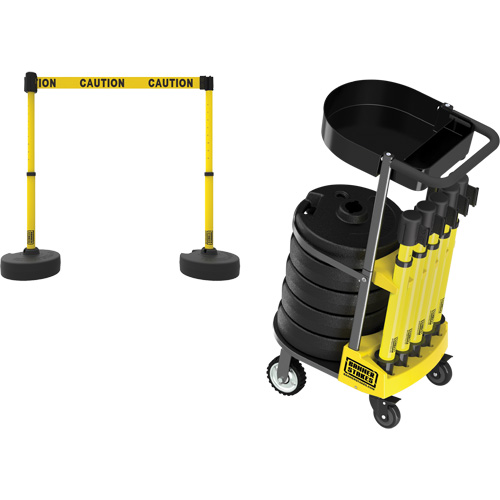 PLUS Barrier Post Cart Kit with Tray, 75' L, Metal, Yellow Ontario Safety Products