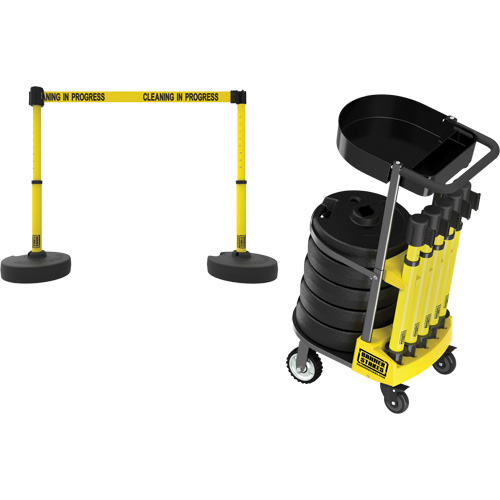 PLUS Barrier Post Cart Kit with Tray, 75' L, Metal, Yellow Ontario Safety Products