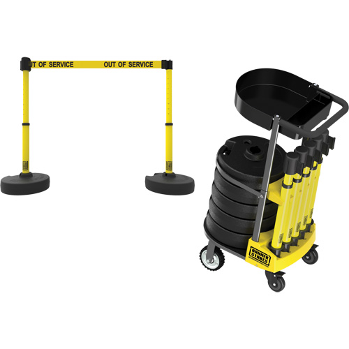 PLUS Barrier Post Cart Kit with Tray, 75' L, Metal, Yellow Ontario Safety Products