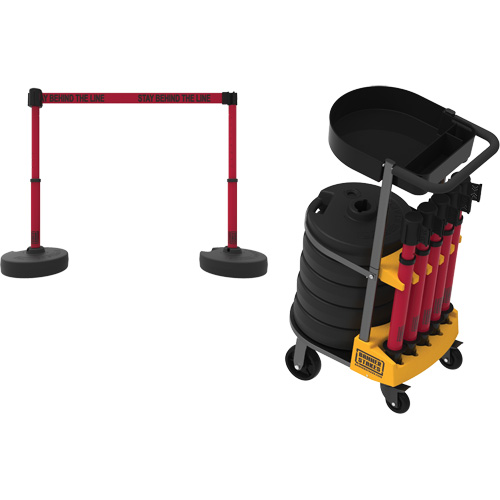 Chariot de transport avec plateau pour barri&egrave;re PLUS, 75' lo, M&eacute;tal, Rouge Ontario Safety Products