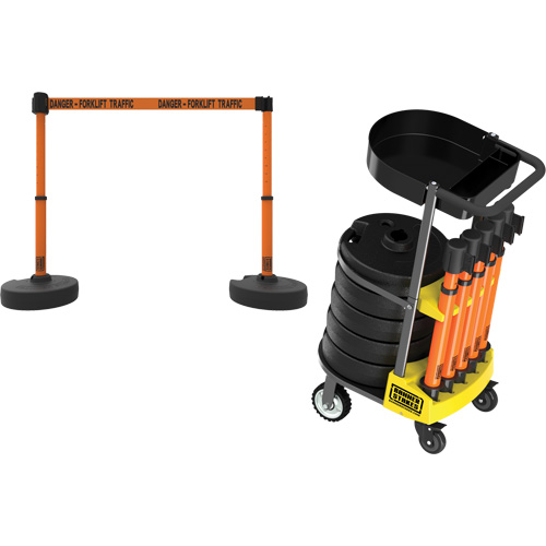 PLUS Barrier Post Cart Kit with Tray, 75' L, Metal, Orange Ontario Safety Products