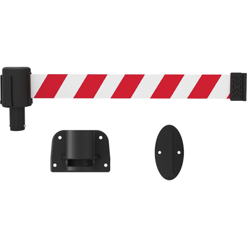 PLUS Wall Mount Barrier System, Plastic, Screw Mount, 15', Red and White Tape Ontario Safety Products
