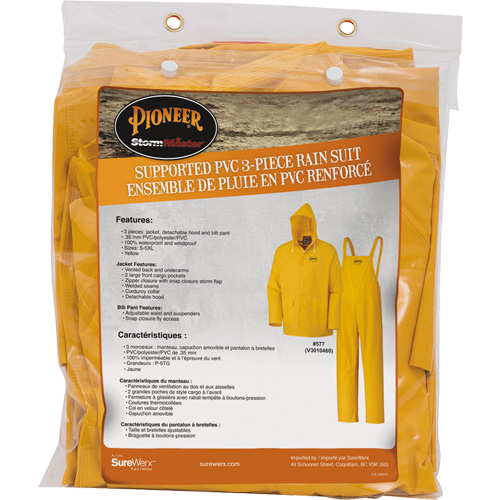 577 3-Piece Rain Suit, Polyester/PVC, 5X-Large, Yellow Ontario Safety Products