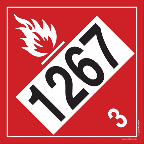 Plaque-&eacute;tiquette TMD 1267 pour liquide inflammable p&eacute;trole brut, Plastique Ontario Safety Products