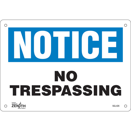 "No Trespassing" Sign, 7" x 10", Plastic, English Ontario Safety Products