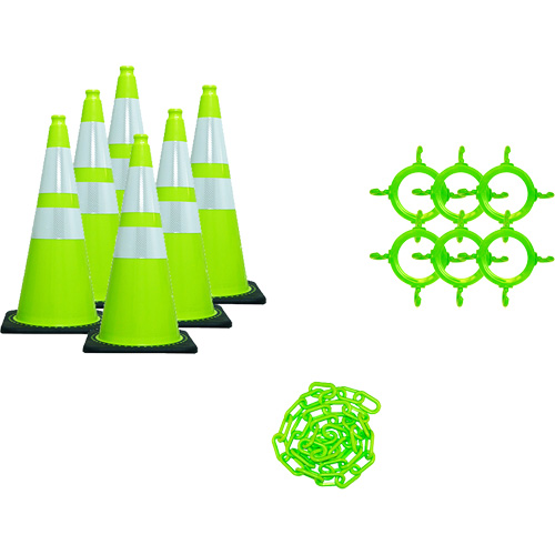 Traffic Cone & Chain Kit, 28", Green, 4" & 6" Reflective Collar(s) Ontario Safety Products