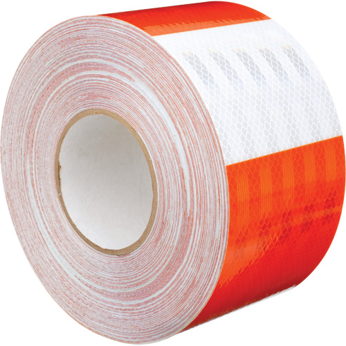 Feuille de rev&ecirc;tement de barricade prismatique de qualit&eacute; &agrave; haute intensit&eacute;, 4" la x 150' lo, 19 mils, Orange et blanc Ontario Safety Products