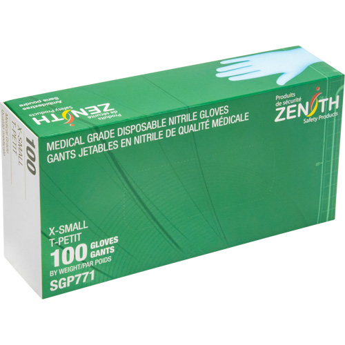 Puncture-Resistant Medical-Grade Disposable Gloves, X-Small, Nitrile, 4.5-mil, Powder-Free, Blue, Class 2 Ontario Safety Products