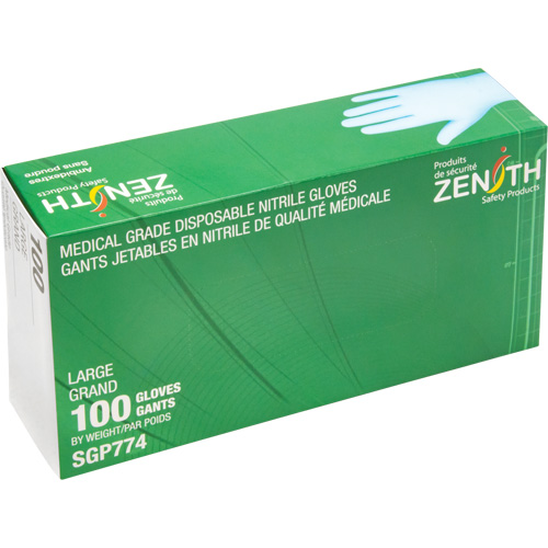 Gants jetables de calibre m&eacute;dical r&eacute;sistants &agrave; la perforation, Grand, Nitrile, 4,5 mils, Sans poudre, Bleu, Classe 2 Ontario Safety Products