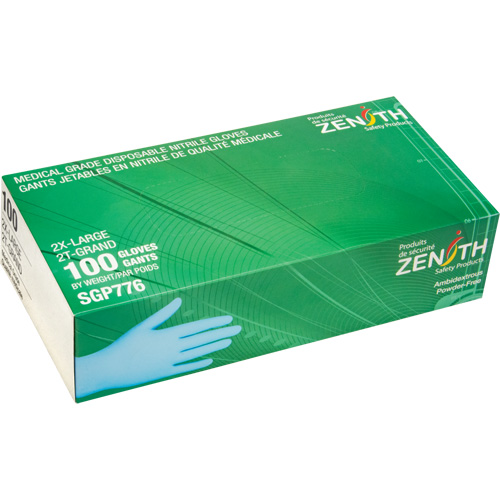 Gants jetables de calibre m&eacute;dical r&eacute;sistants &agrave; la perforation, 2T-Grand, Nitrile, 4,5 mils, Sans poudre, Bleu, Classe 2 Ontario Safety Products