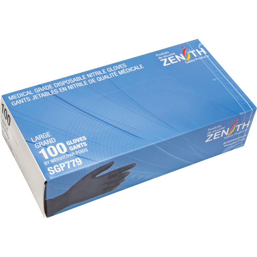 Gants jetables de calibre m&eacute;dical r&eacute;sistants &agrave; la perforation, Grand, Nitrile, 5 mils, Sans poudre, Noir, Classe 2 Ontario Safety Products