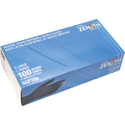 Gants jetables de calibre m&eacute;dical r&eacute;sistants &agrave; la perforation, T-Grand, Nitrile, 5 mils, Sans poudre, Noir, Classe 2 Ontario Safety Products