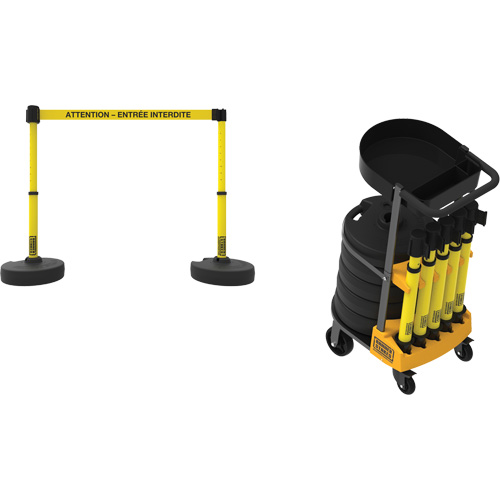 Plus Portable Barrier System Cart Package with Tray, 75' L, Metal/Plastic, Yellow Ontario Safety Products