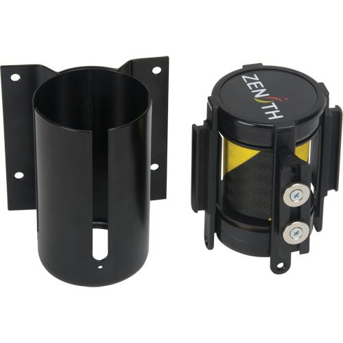 Barri&egrave;re &agrave; fixation murale avec ruban magn&eacute;tique, Acier, Fixation par vis, 7', Ruban Noir et jaune Ontario Safety Products