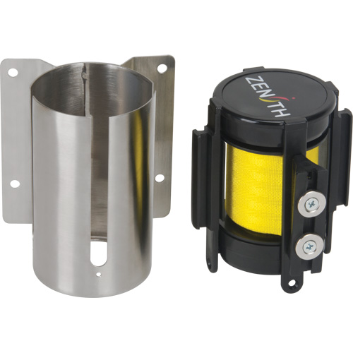 Barri&egrave;re &agrave; fixation murale avec ruban magn&eacute;tique, Acier, Fixation par vis, 7', Ruban Jaune Ontario Safety Products