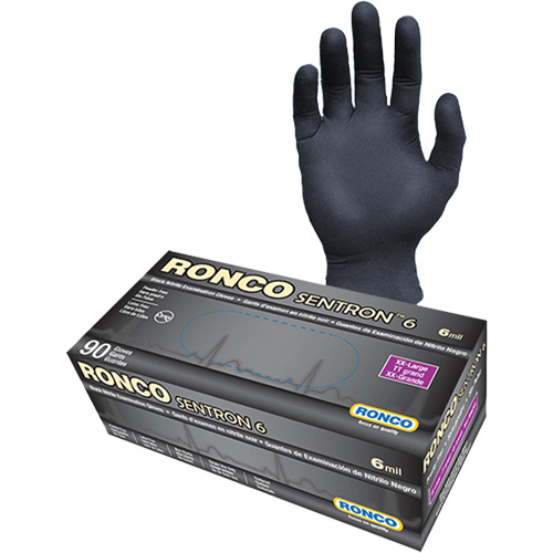 Sentron 6 Disposable Examination Gloves, 2X-Large, Nitrile, 6-mil, Powder-Free, Black, Class 2 Ontario Safety Products