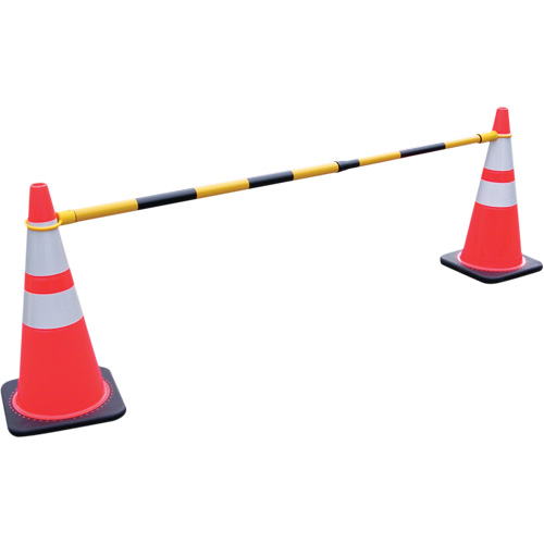 Barre pour c&ocirc;ne de circulation r&eacute;tractable, Longueur d&eacute;ploy&eacute;e de 7'2", Noir/Jaune Ontario Safety Products