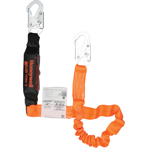 Longe armortisseur de choc Titan, 6', Point d'ancrage &agrave; Mousqueton verrouillable, Mousqueton verrouillable aux jambes, Polyester Ontario Safety Products