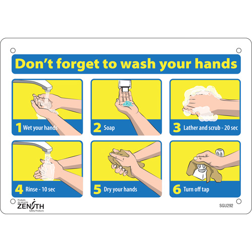 "Don't Forget to Wash Your Hands" Pictogram Sign, 7" x 10", Aluminum, English with Pictogram Ontario Safety Products