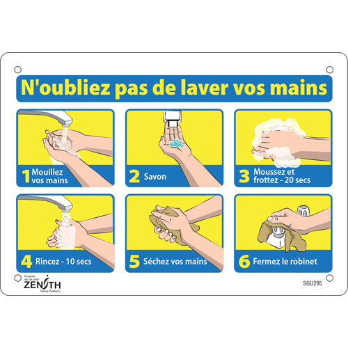 "N'oubliez pas de laver vos mains" Sign, 7" x 10", Aluminum, French with Pictogram Ontario Safety Products