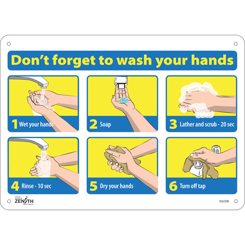 "Don't Forget to Wash Your Hands" Pictogram Sign, 10" x 14", Aluminum, English with Pictogram Ontario Safety Products
