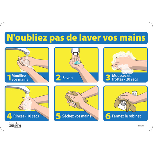 "N'oubliez pas de laver vos mains" Sign, 10" x 14", Vinyl, French with Pictogram Ontario Safety Products