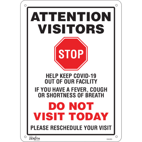"COVID-19 Do Not Visit Today" Sign, 14" x 10", Aluminum, English with Pictogram Ontario Safety Products